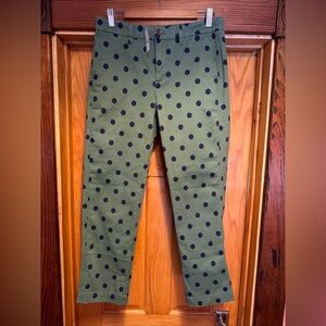 J.Crew Printed High Rise Girlfriend Chino Polka Dot Pants US Women's 6 New Green